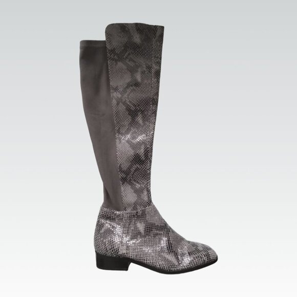 Michael Kors Bromley Gray Snake Print Leather Over-the-Knee Boots - Picture 5 of 10